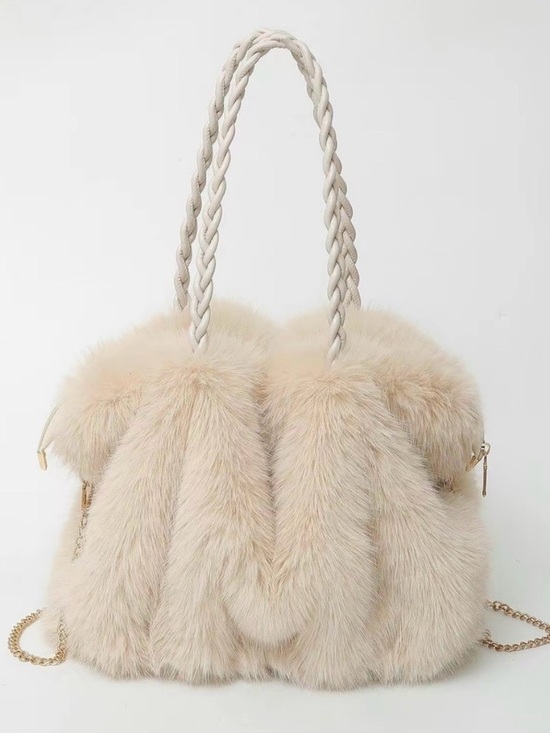 The Real Clean Company Handbags - Boutique Plush Faux Fur Winter White Tote Shoulder Bag Crossbody Tote Brown NWT